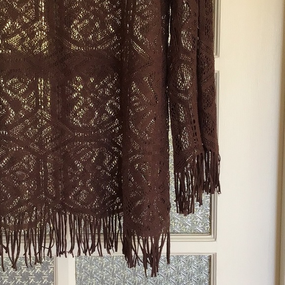 Festival Crochet Fringed Tunic Top Coverup in Chocolate Brown - Picture 6 of 8
